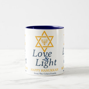 Liefde en Licht Eenvoudige Chanoeka familie Tweekleurige Koffiemok