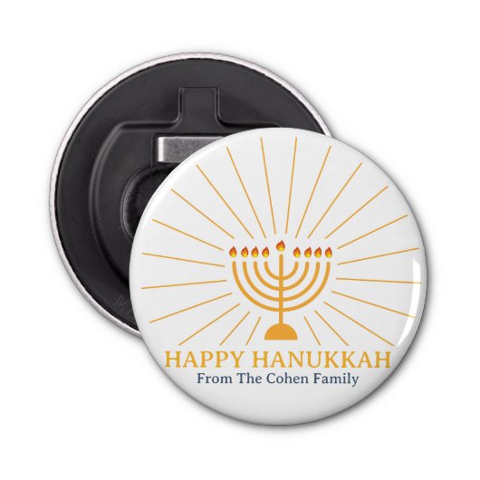 Liefde en Licht | Eenvoudige Happy Chanoeka famili Button Flesopener (Voorkant)
