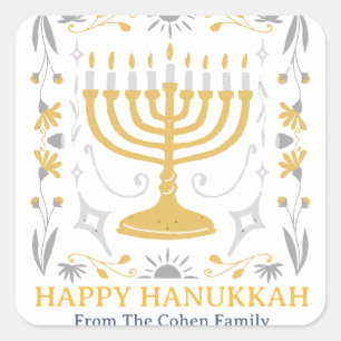 Liefde en Licht Eenvoudige Happy Chanoeka famili Vierkante Sticker
