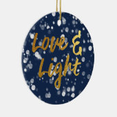 Liefde en licht | Faux-Folie Lovely Bokeh Hanukkah Keramisch Ornament (Rechts)