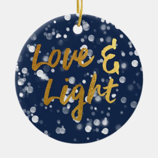 Liefde en licht | Faux-Folie Lovely Bokeh Hanukkah Keramisch Ornament (Voorkant)