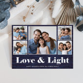 Liefde en licht| Hanukkah Blue Rustic Photo Grid Feestdagenkaart
