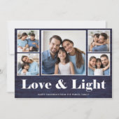 Liefde en licht| Hanukkah Blue Rustic Photo Grid Feestdagenkaart (Voorkant)