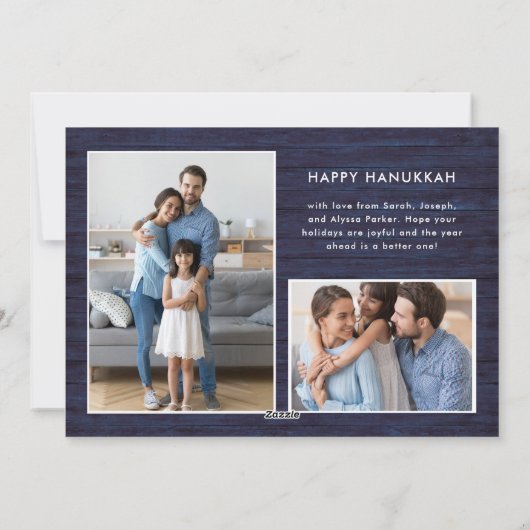 Liefde en licht| Hanukkah Blue Rustic Photo Grid Feestdagenkaart (Achterkant)