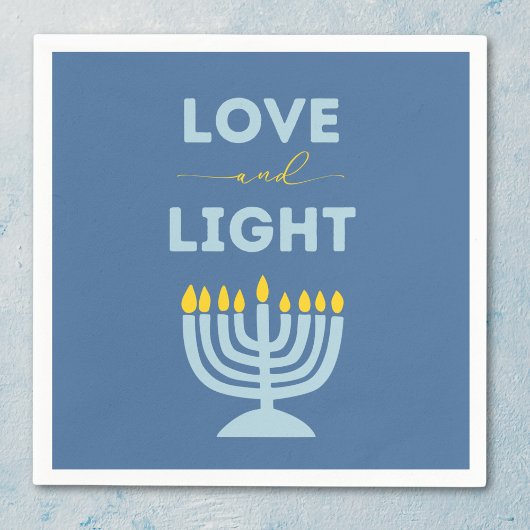 "Liefde en Licht" Joodse Menorah Blauwe Chanoeka Servet