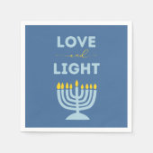 "Liefde en Licht" Joodse Menorah Blauwe Chanoeka Servet (Voorkant)