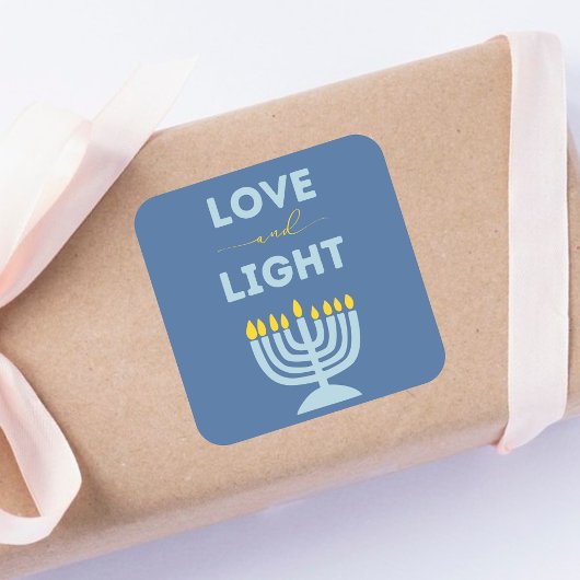 "Liefde en Licht" Joodse Menorah Blauwe Chanoeka Vierkante Sticker