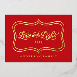 Liefde en Licht Klassieke Gouden Frame Folie Feestdagenkaart