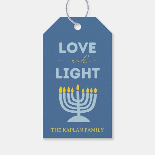 "Liefde en Licht" Menorah Gepersonaliseerde Chanoe Cadeaulabel (Voorkant)