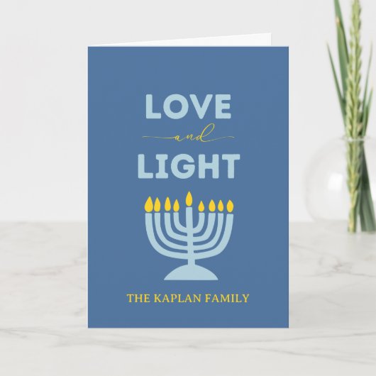 "Liefde en Licht" Menorah Gepersonaliseerde Chanoe Kaart (Voorkant)
