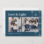 Liefde en licht | Modern Snowflakes Hanukkah Feestdagenkaart (Voorkant)
