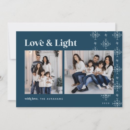 Liefde en licht | Modern Snowflakes Hanukkah Feestdagenkaart (Voorkant)