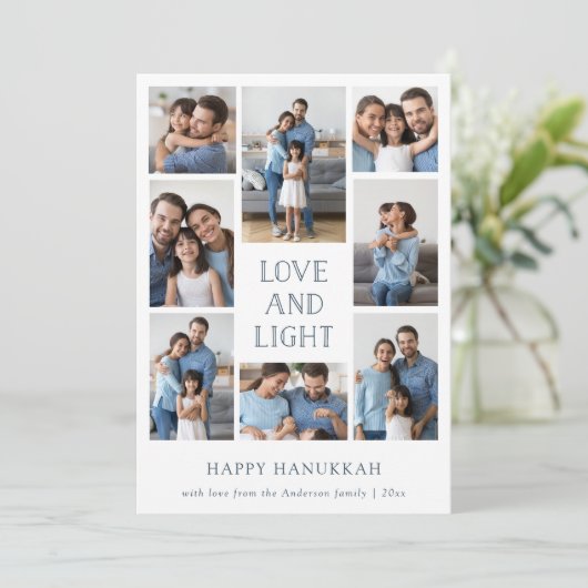 Liefde en licht | Multifotoserie Hanukkah Feestdagenkaart (Staand voorkant)