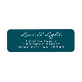 Liefde en Licht Script Blauw Groen Kerstadres Etiket