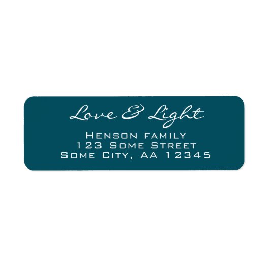 Liefde en Licht Script Blauw Groen Kerstadres Etiket (Voorkant)