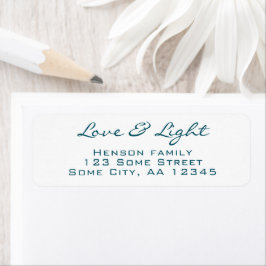 Liefde en Licht Script Blauw Groen Kerstadres Etiket