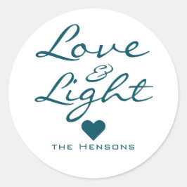 Liefde en Licht Script Blauw Groen Naam Kerstmis Ronde Sticker