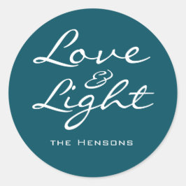 Liefde en Licht Script Blauw Groen Naam Kerstmis Ronde Sticker