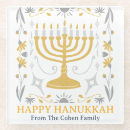 Liefde en Licht | Simpel Gelukkig Hanukkah gezin  Glazen Onderzetter