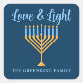 Liefde en Lichtblauw Goud Chanoeka Menorah Vierkante Sticker (Voorkant)