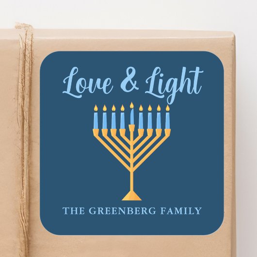Liefde en Lichtblauw Goud Chanoeka Menorah Vierkante Sticker