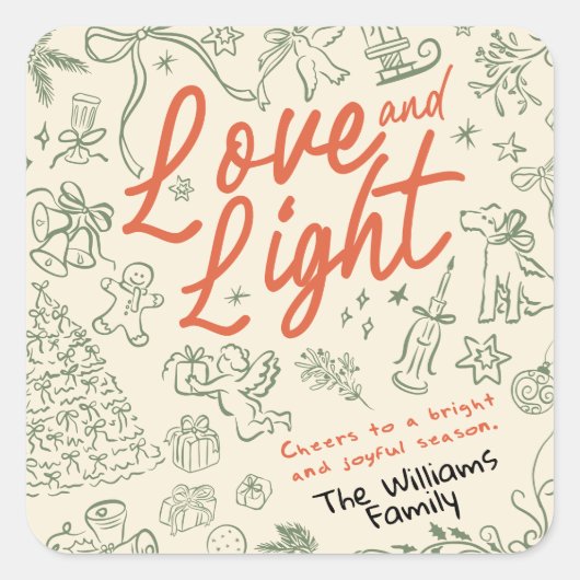 Liefde en lichte kerst vierkante sticker (Voorkant)