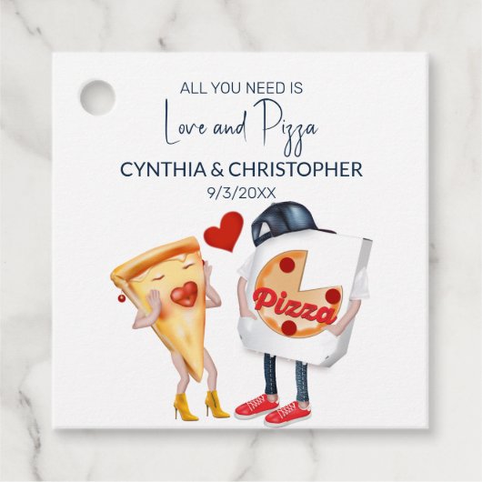 Liefde en Pizza Grappig Huwelijk Bedankjes Labels (Voorkant)