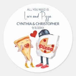 Liefde en Pizza Grappig Huwelijk Ronde Sticker