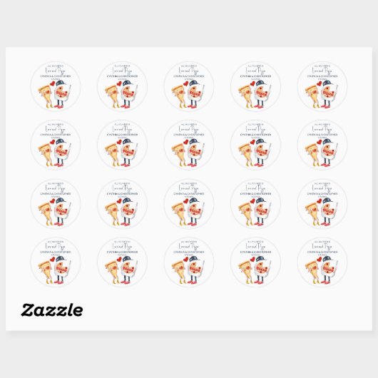 Liefde en pizza grappige bruiloft ronde sticker (Vel)
