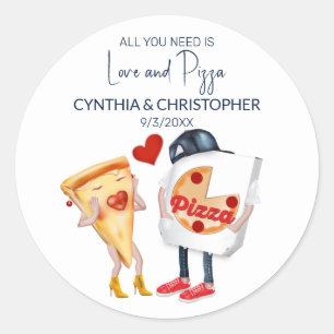 Liefde en Pizza Grappige Bruiloft Ronde Sticker