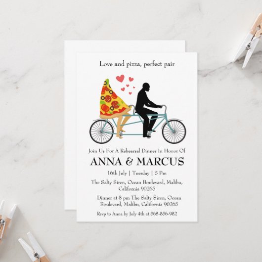 Liefde en Pizza Leuke repetitie Uitnodigingen voor (Voorkant / Achterkant in situ)