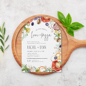 Liefde en Pizza Trendy Gebogen Verloving Feestje Kaart