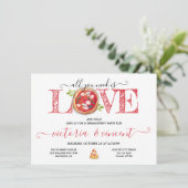 Liefde en Pizza Verloving Italiaans Diner Kaart (Staand voorkant)