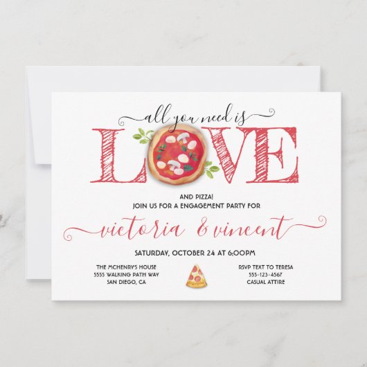 Liefde en Pizza Verloving Italiaans Diner Kaart (Voorkant)