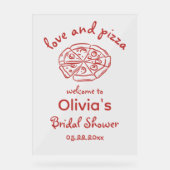 Liefde en Pizza Whimsical Bruidsborrel Acryl Bord (Voorkant)