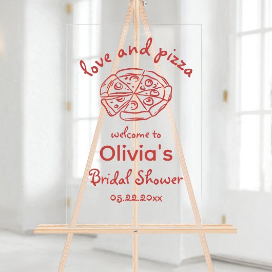 Liefde en Pizza Whimsical Bruidsborrel Acryl Bord