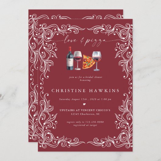 Liefde en Pizza | Wijn Vrijgezellenfeest Kaart (Voorkant / Achterkant)