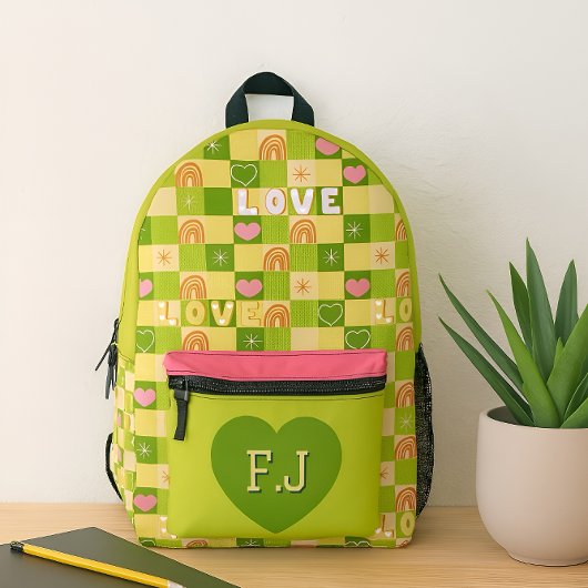 Liefde en regenbogen groen bedrukte rugzak