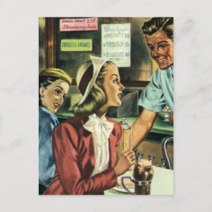  liefde en Romance, dame bij de Soda Shop Briefkaart