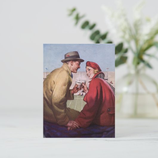  liefde en Romance, een paar bij Football Game Briefkaart (Staand voorkant)