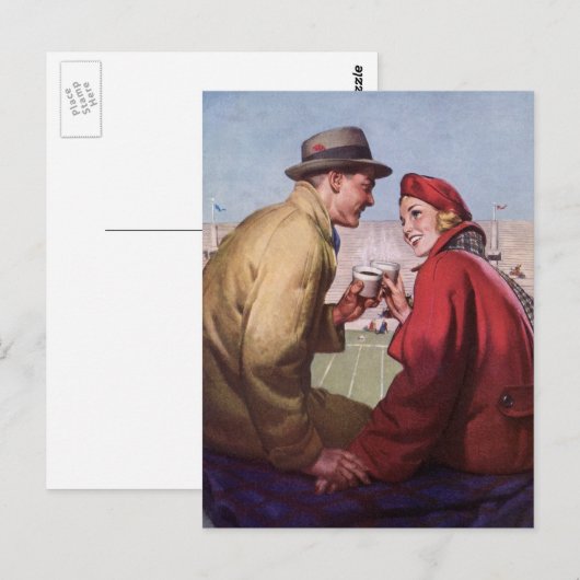  liefde en Romance, een paar bij Football Game Briefkaart (Voorkant / Achterkant)