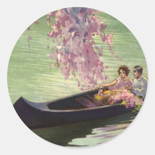 liefde en Romance, Romantic Canoe Ride Ronde Sticker (Voorkant)