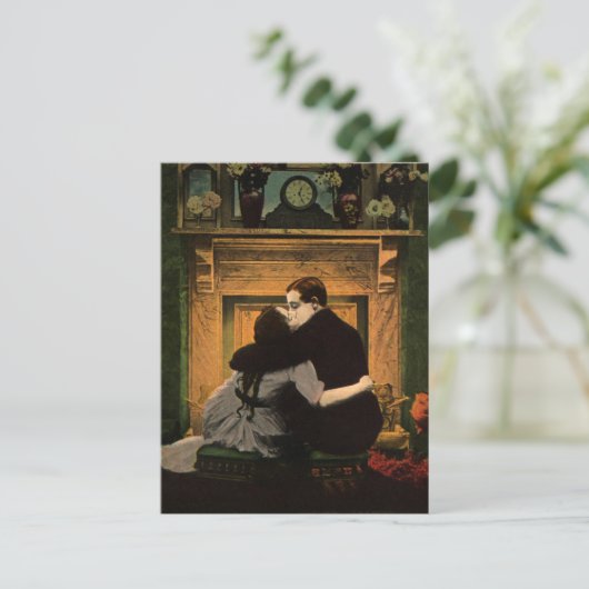  liefde en Romance, Romantic Fireplace Kiss Briefkaart (Staand voorkant)