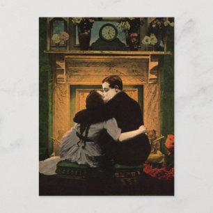  liefde en Romance, Romantic Fireplace Kiss Briefkaart