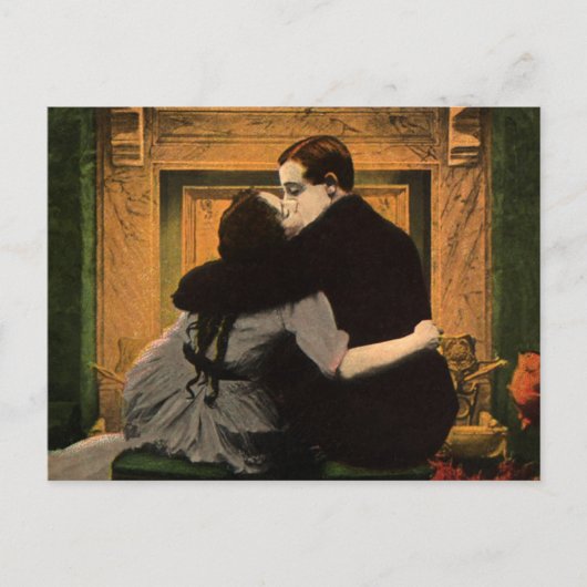  liefde en Romance, Romantic Fireplace Kiss Briefkaart (Voorkant)
