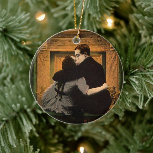  liefde en Romance, Romantic Fireplace Kiss Keramisch Ornament (Boom)