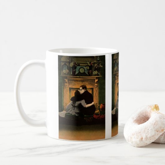 liefde en Romance, Romantic Fireplace Kiss Koffiemok (Met donut)