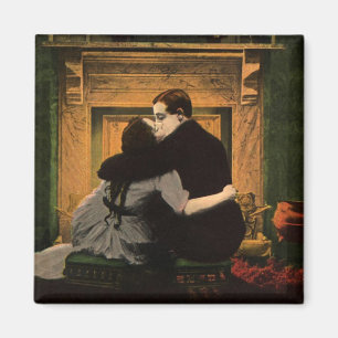liefde en Romance, Romantic Fireplace Kiss Magneet
