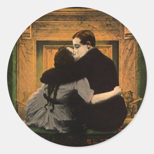  liefde en Romance, Romantic Fireplace Kiss Ronde Sticker (Voorkant)