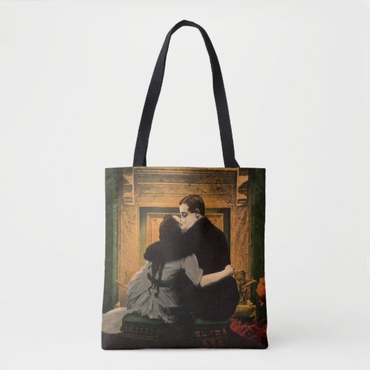 liefde en Romance, Romantic Fireplace Kiss Tote Bag (Voorkant)